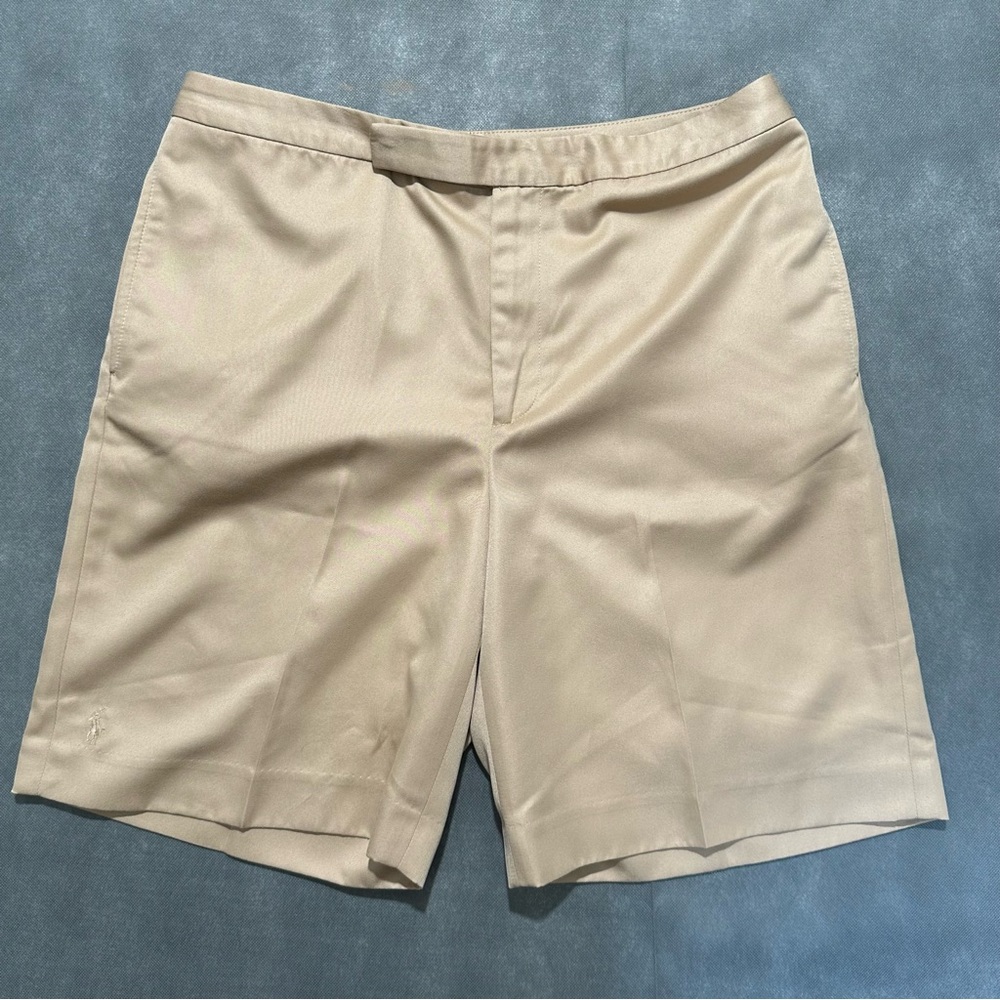 Ralph Lauren Golf Khaki Chino Shorts Size 10 Flat Front Tan